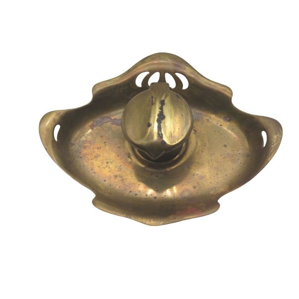 GES GESCH Metal Inkstand 6" long x 5" wide with White Ceramic Insert Inkwell